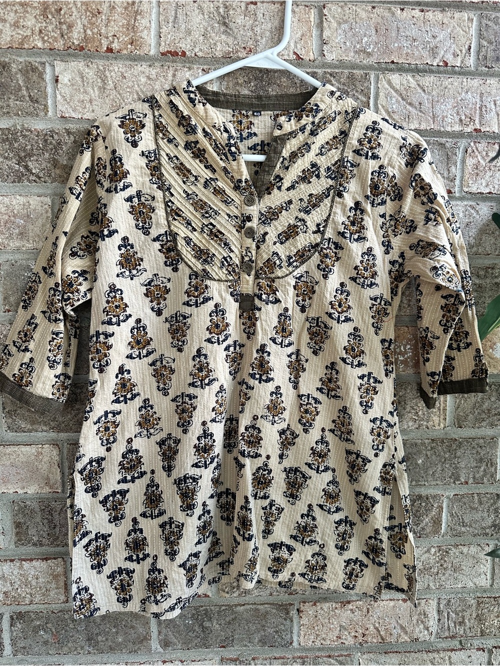 Freepeople vibes Boho Ethnic Printed Tunic Top in Cream and Navy